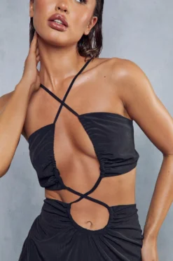 Textured Linen Strappy Maxi Dress -Ves Trendy Sales black textured linen strappy maxi dress 5