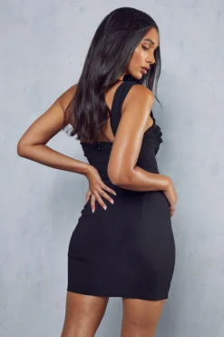 V Bar Corset One Shoulder Mini Dress -Ves Trendy Sales black v bar corset one shoulder mini dress 1 2