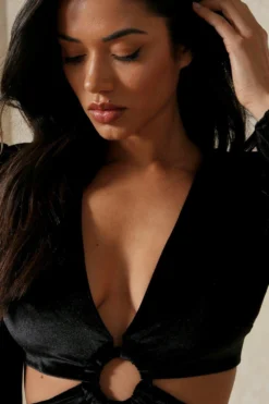 Velvet Shoulder Pad Cut Out Mini Dress 7 Velvet Shoulder Pad Cut Out Mini Dress -Ves Trendy Sales black velvet shoulder pad cut out mini dress 2