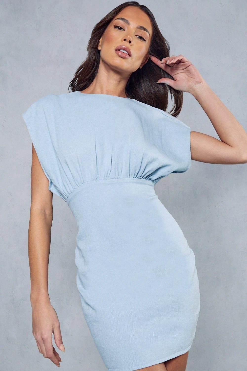 Denim Gathered Detail Mini Dress 5 Denim Gathered Detail Mini Dress - Image 5