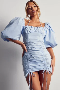 Extreme Puff Sleeve Ruched Mini Dress