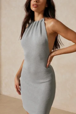 Knit Halter Neck Mini Dress -Ves Trendy Sales blue knit halter neck mini dress 4