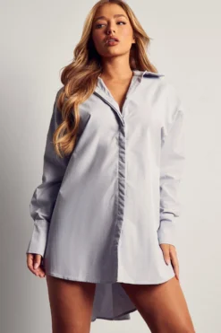 Poplin Ruched Open Back Shirt Dress