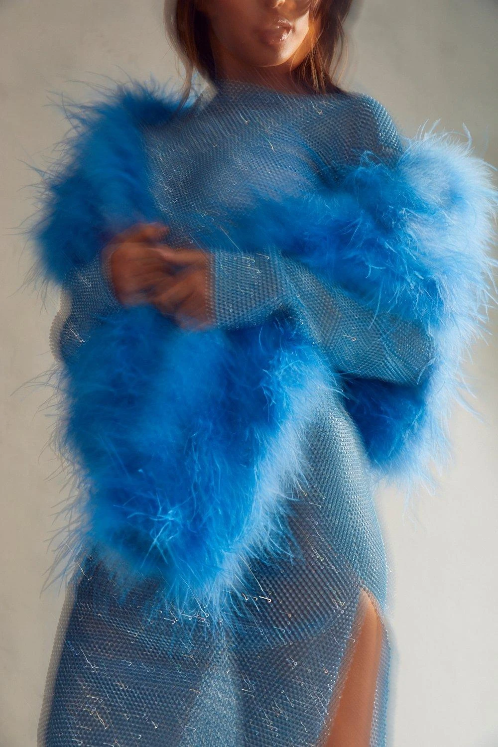 Premium Diamante Fishnet Split Leg Long Sleeve Midi Dress 2 Premium Diamante Fishnet Split Leg Long Sleeve Midi Dress - Image 2