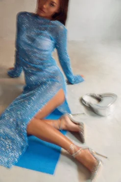 Premium Diamante Fishnet Split Leg Long Sleeve Midi Dress 9 Premium Diamante Fishnet Split Leg Long Sleeve Midi Dress -Ves Trendy Sales blue premium diamante fishnet split leg long sleeve midi dress 3