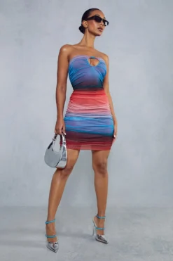 Recycled Ombre Mesh Curved Bust Bandeau Mini Dress -Ves Trendy Sales blue recycled ombre mesh curved bust bandeau mini dress 3