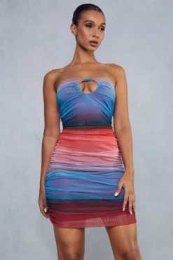 Recycled Ombre Mesh Curved Bust Bandeau Mini Dress -Ves Trendy Sales blue recycled ombre mesh curved bust bandeau mini dress 4