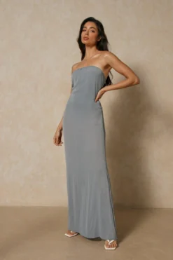 Sheer Bandeau Maxi Dress -Ves Trendy Sales blue sheer bandeau maxi dress 4