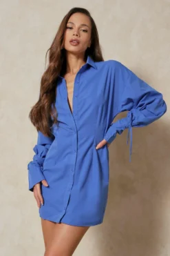 Structured Tie Cuff Shirt Dress