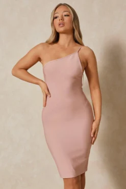 One Shoulder Bandage Midi Dress -Ves Trendy Sales blush one shoulder bandage midi dress 4