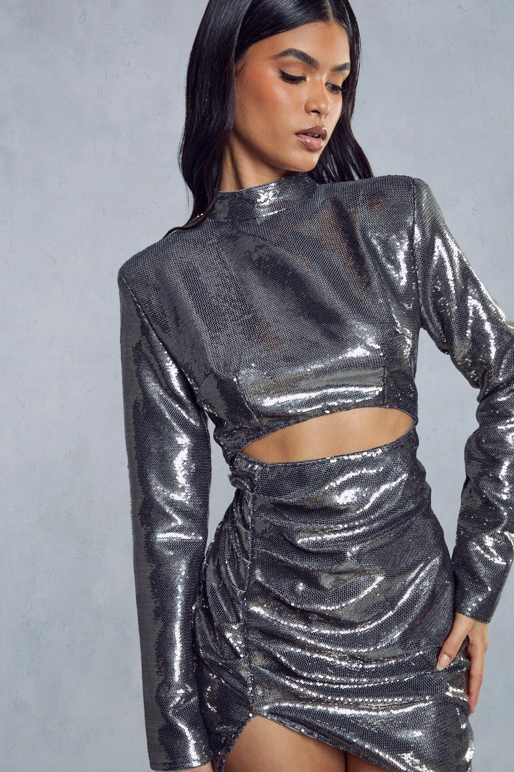 Sequin Cut Out Ruched Side Mini Dress 2 Sequin Cut Out Ruched Side Mini Dress - Image 2