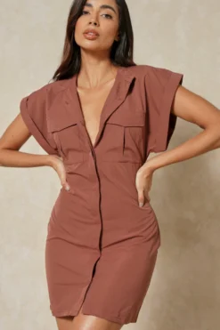 Pocket Detail Short Sleeve Shirt Dress