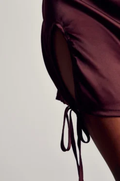 Satin Curved Strap Mini Dress 9 Satin Curved Strap Mini Dress -Ves Trendy Sales chocolate satin curved strap mini dress 4