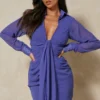 Dobby Mesh Draped Wrap Mini Dress