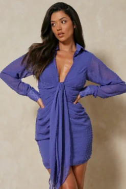 Dobby Mesh Draped Wrap Mini Dress