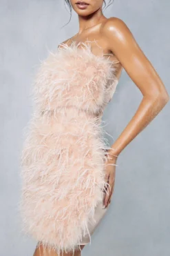 Feather Mesh Insert Bandeau Mini Dress 10 Feather Mesh Insert Bandeau Mini Dress -Ves Trendy Sales coral blush feather mesh insert bandeau mini dress 4