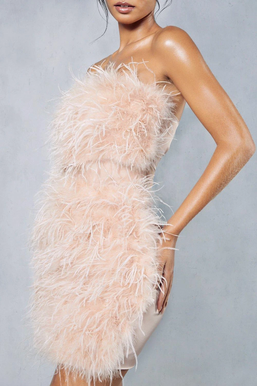 Feather Mesh Insert Bandeau Mini Dress 5 Feather Mesh Insert Bandeau Mini Dress - Image 5