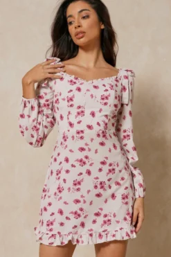 Floral Frill Detail Square Neck Dress