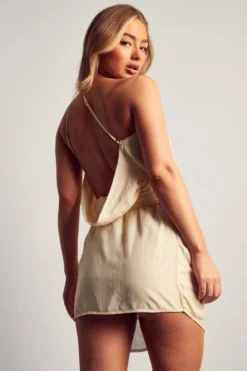 Textured Linen Look Drape Detail Dress 8 Textured Linen Look Drape Detail Dress -Ves Trendy Sales cream textured linen look drape detail dress 2