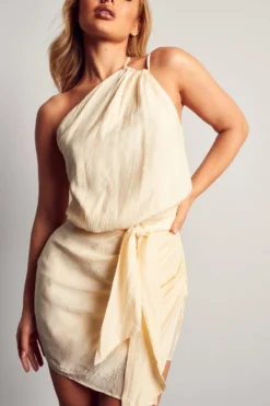 Textured Linen Look Drape Detail Dress 10 Textured Linen Look Drape Detail Dress -Ves Trendy Sales cream textured linen look drape detail dress 4