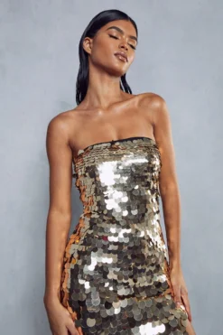 Premium Sequin Embellished Bandeau Maxi Dress -Ves Trendy Sales gold premium sequin embellished bandeau maxi dress 2