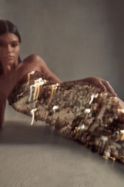 Premium Sequin Embellished Bandeau Maxi Dress -Ves Trendy Sales gold premium sequin embellished bandeau maxi dress 5