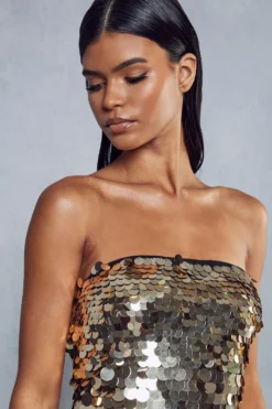 Premium Sequin Embellished Bandeau Maxi Dress -Ves Trendy Sales gold premium sequin embellished bandeau maxi dress 6