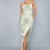 Premium Satin Corseted Asymmetric Maxi Dress