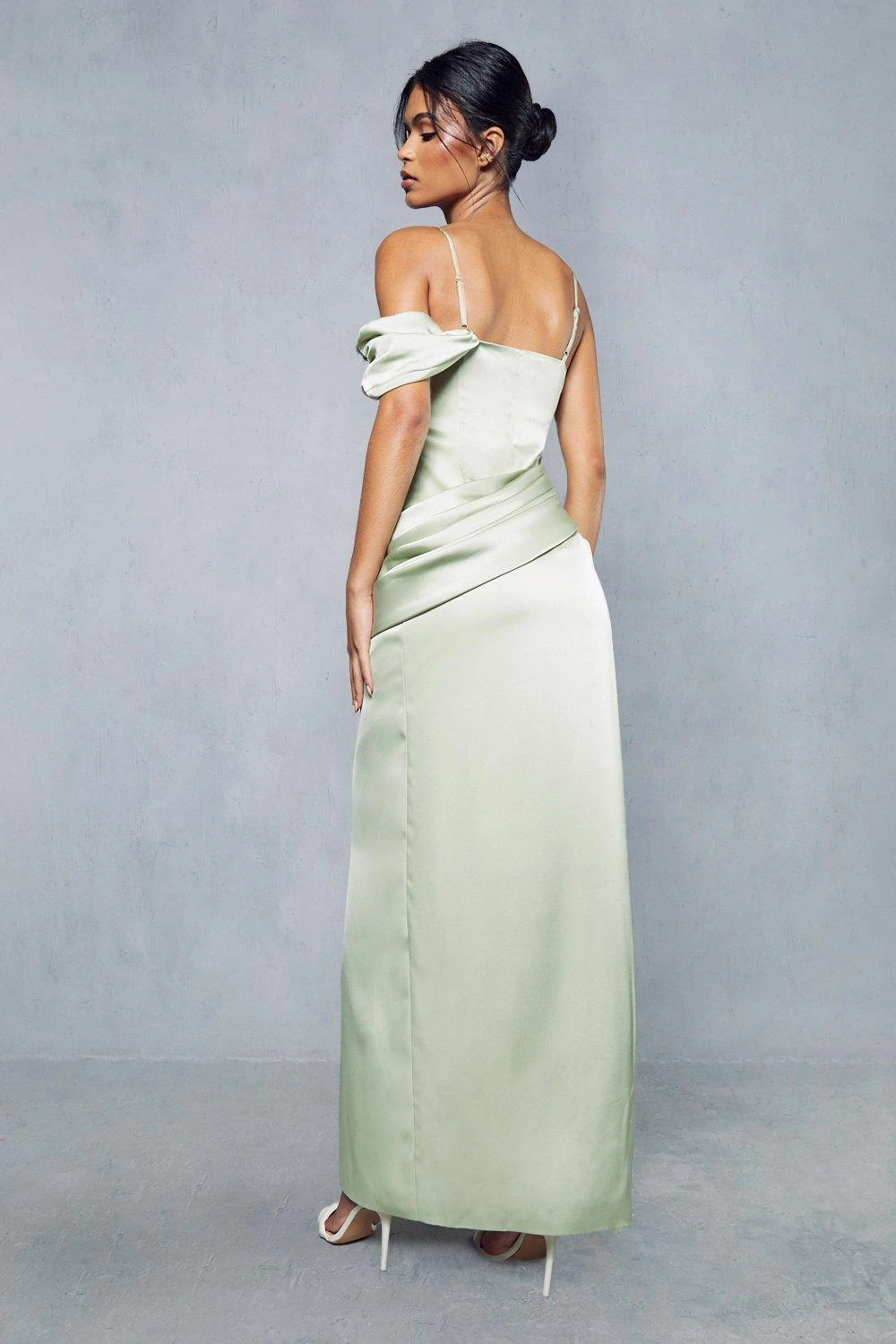 Premium Satin Draped Off The Shoulder Maxi Dress 4 Premium Satin Draped Off The Shoulder Maxi Dress - Image 4