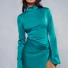 Satin High Neck Knot Skirt Mini Dress