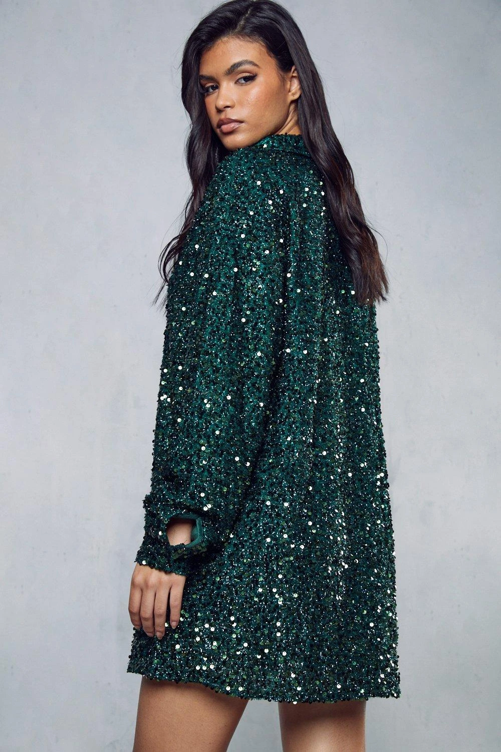 Sequin Oversized Shirt Dress 3 Sequin Oversized Shirt Dress - Image 3