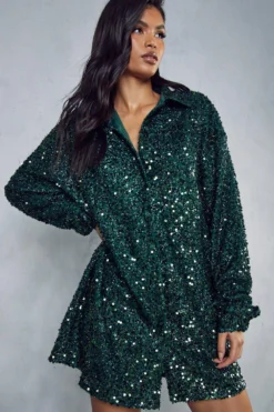 Sequin Oversized Shirt Dress