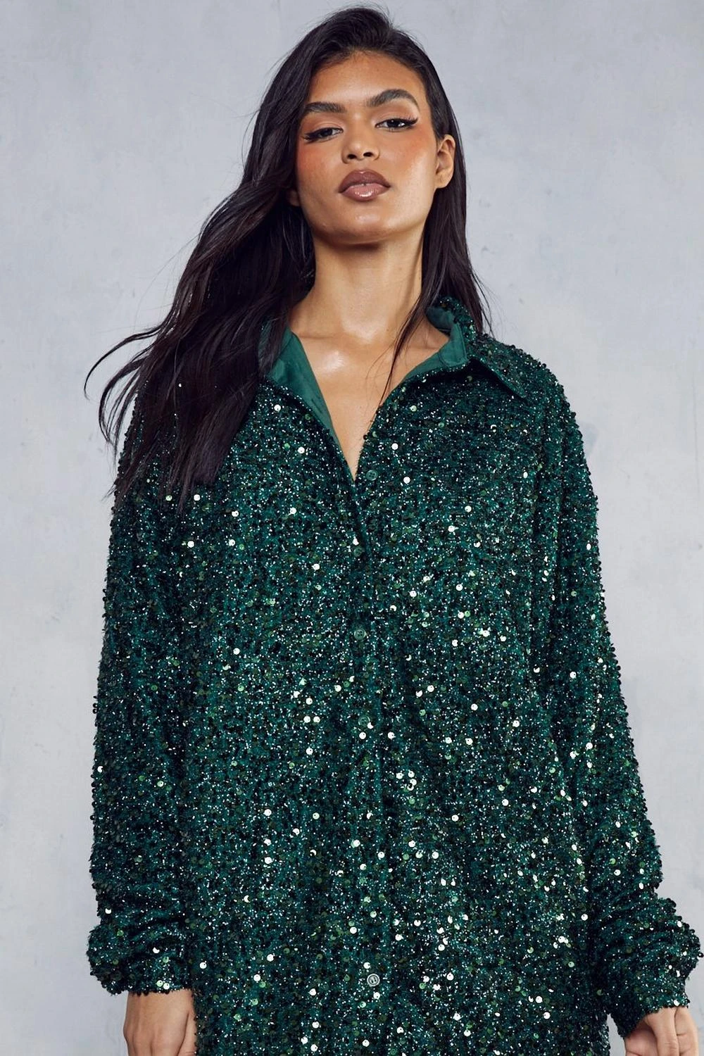 Sequin Oversized Shirt Dress 5 Sequin Oversized Shirt Dress - Image 5