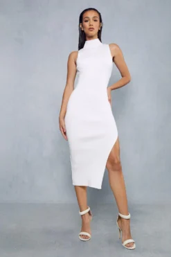 Knitted High Neck Sleeveless Maxi Dress -Ves Trendy Sales ivory knitted high neck sleeveless maxi dress 3