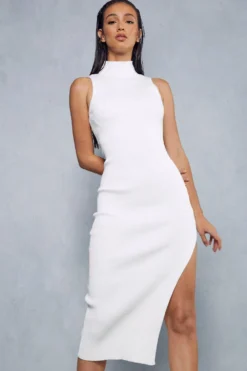 Knitted High Neck Sleeveless Maxi Dress -Ves Trendy Sales ivory knitted high neck sleeveless maxi dress 4
