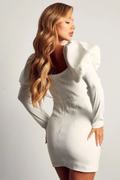 Pleated Twist Detail Puff Sleeve Mini Dress -Ves Trendy Sales ivory pleated twist detail puff sleeve mini dress 2