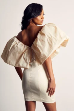 Premium Extreme Ruffle Shoulder Dress -Ves Trendy Sales ivory premium extreme ruffle shoulder dress 2