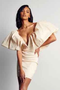 Premium Extreme Ruffle Shoulder Dress -Ves Trendy Sales ivory premium extreme ruffle shoulder dress 4