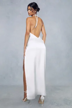 Premium Satin Deep V Back Ruched Halterneck Maxi Dress 7 Premium Satin Deep V Back Ruched Halterneck Maxi Dress -Ves Trendy Sales ivory premium satin deep v back ruched halterneck maxi dress 2