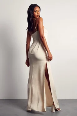 Satin Binding Detail Square Neck Maxi Dress -Ves Trendy Sales ivory satin binding detail square neck maxi dress 2