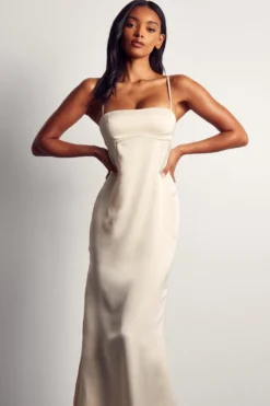 Satin Binding Detail Square Neck Maxi Dress -Ves Trendy Sales ivory satin binding detail square neck maxi dress 4