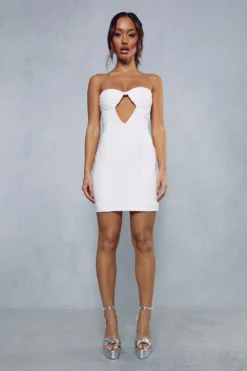 Stretch Cupped Cut Out Contour Bandeau Dress -Ves Trendy Sales ivory stretch cupped cut out contour bandeau dress 3