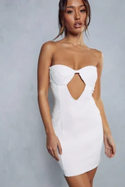 Stretch Cupped Cut Out Contour Bandeau Dress -Ves Trendy Sales ivory stretch cupped cut out contour bandeau dress 4