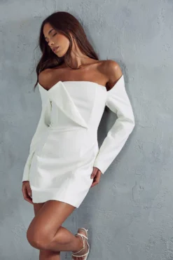 Structured Off Shoulder Mini Dress 9 Structured Off Shoulder Mini Dress -Ves Trendy Sales ivory structured off shoulder mini dress 4