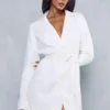 Tie Waist Collared Split Sleeve Wrap Dress