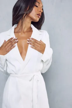 Tie Waist Collared Split Sleeve Wrap Dress -Ves Trendy Sales ivory tie waist collared split sleeve wrap dress 4