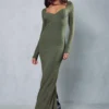 Ribbed Cupped Long Sleeve Maxi Dress