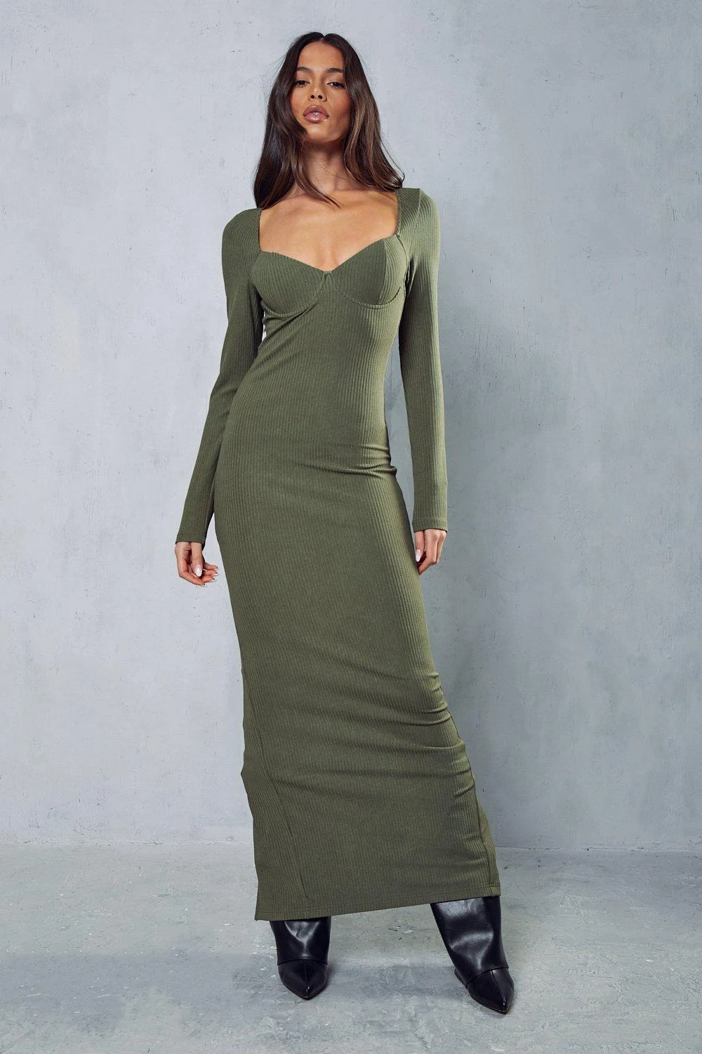 Ribbed Cupped Long Sleeve Maxi Dress 4 Ribbed Cupped Long Sleeve Maxi Dress - Image 4