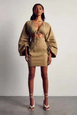 Ruched Sleeve Strappy Shirt Dress