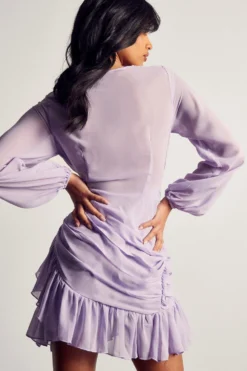 Chiffon Ruched Frill Detail Mini Dress -Ves Trendy Sales lilac chiffon ruched frill detail mini dress 2